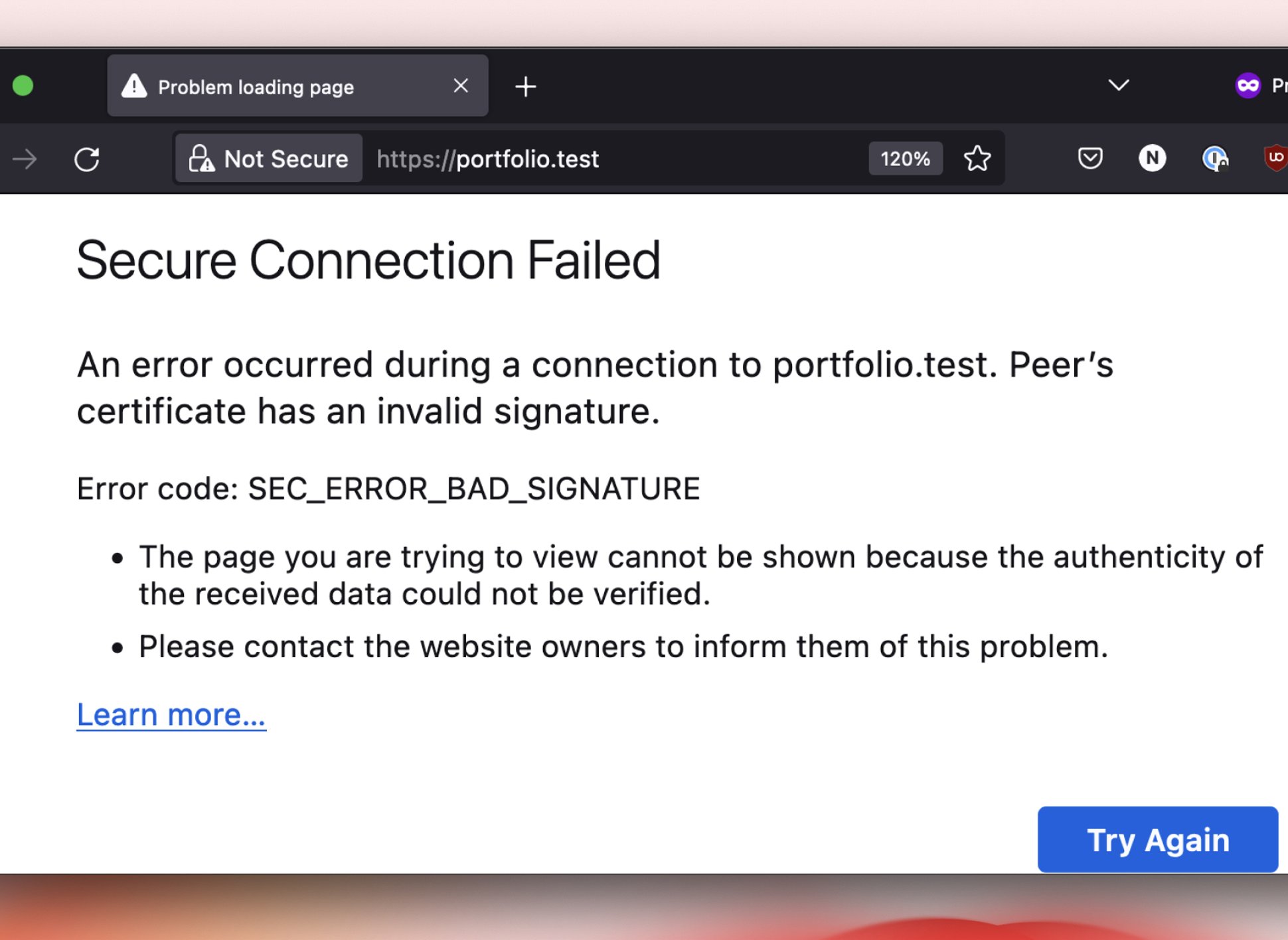 a screen shot of the security connection failed section of a webpage, with the text secure connection failed highlighted