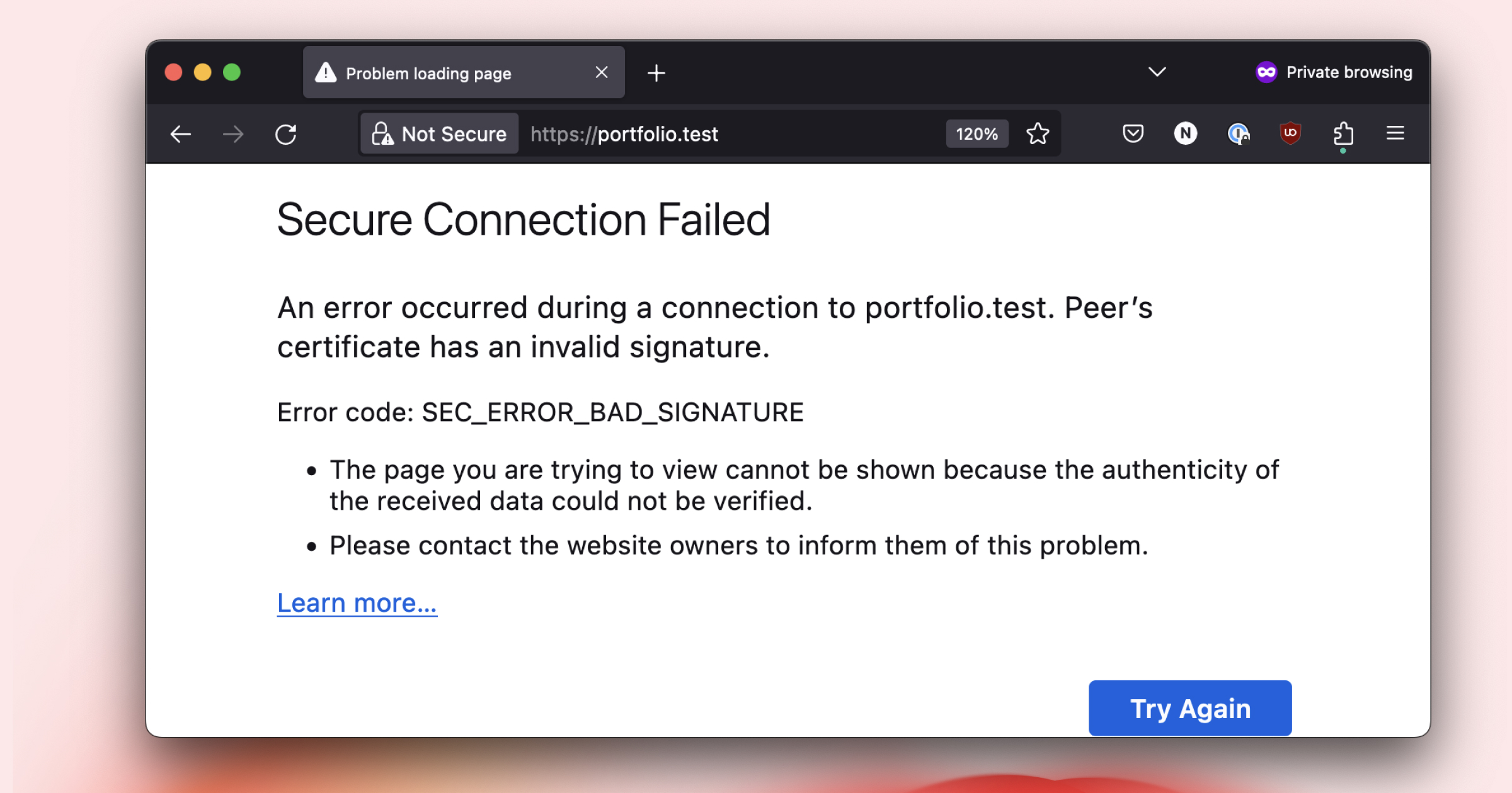 a screenshot of a computer screen with a message on it that reads, secure connection failed an error occurred during a demonstration