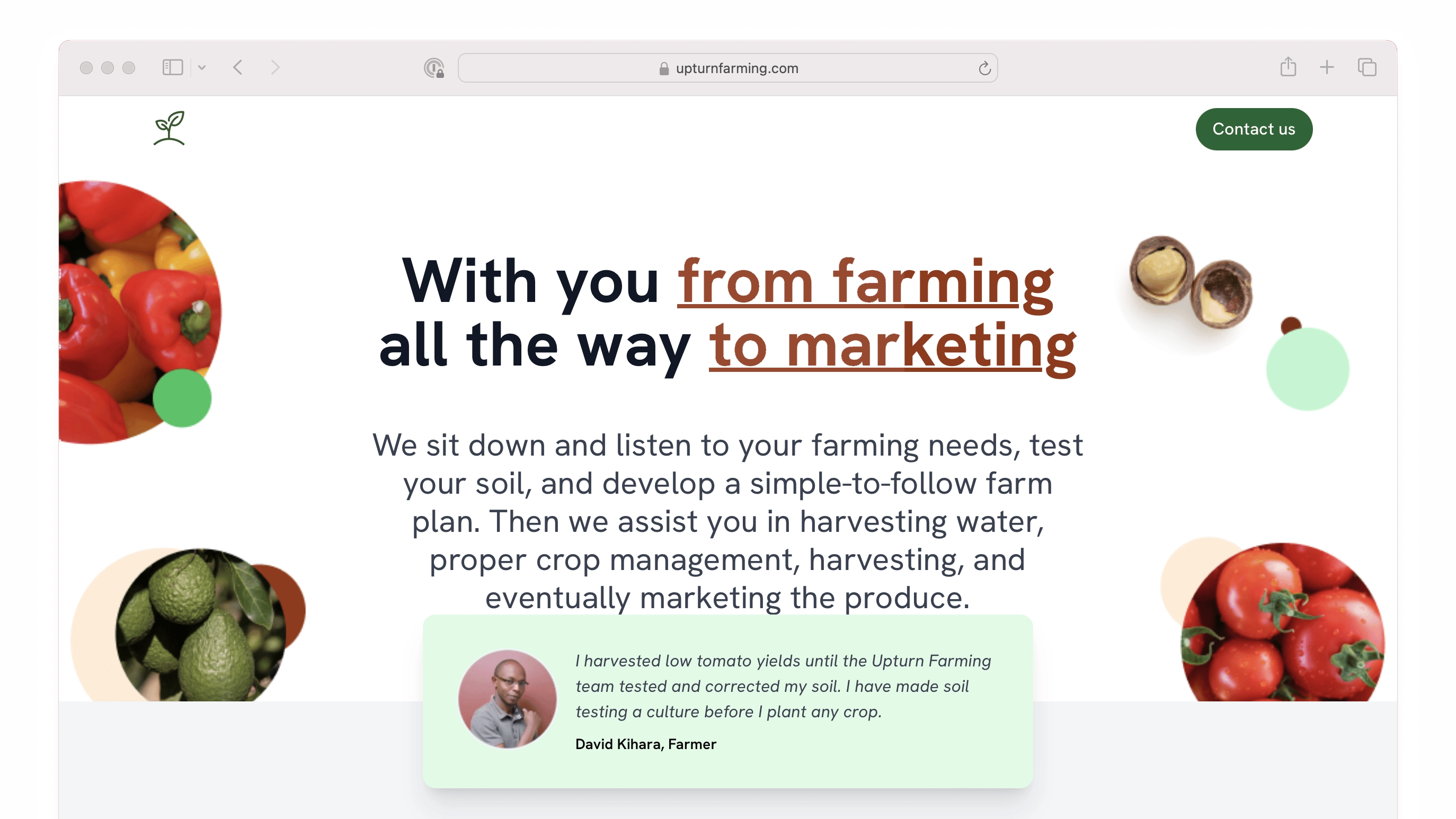 Upturn Farming Landing Page Screenshot